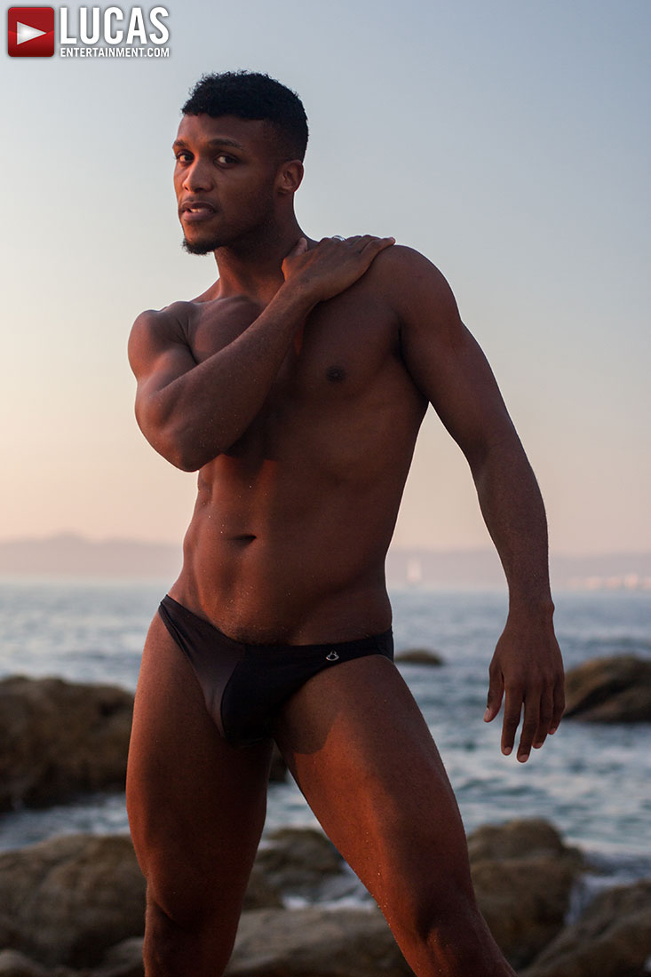 Andre Donovan Poses At Sunset In Bikini | Gay Porn Male Model | Lucas Entertainment | Hardcore Gay Bareback Porn